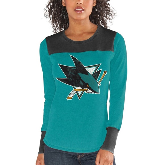 TOUCH BY ALYSSA MILANO San Jose Sharks Teal Blindside Thermal Long Sleeve Top 1X - Picture 1 of 14